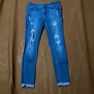 Wax Jean Women's Ripped Skinny Jeans - Deep Blue